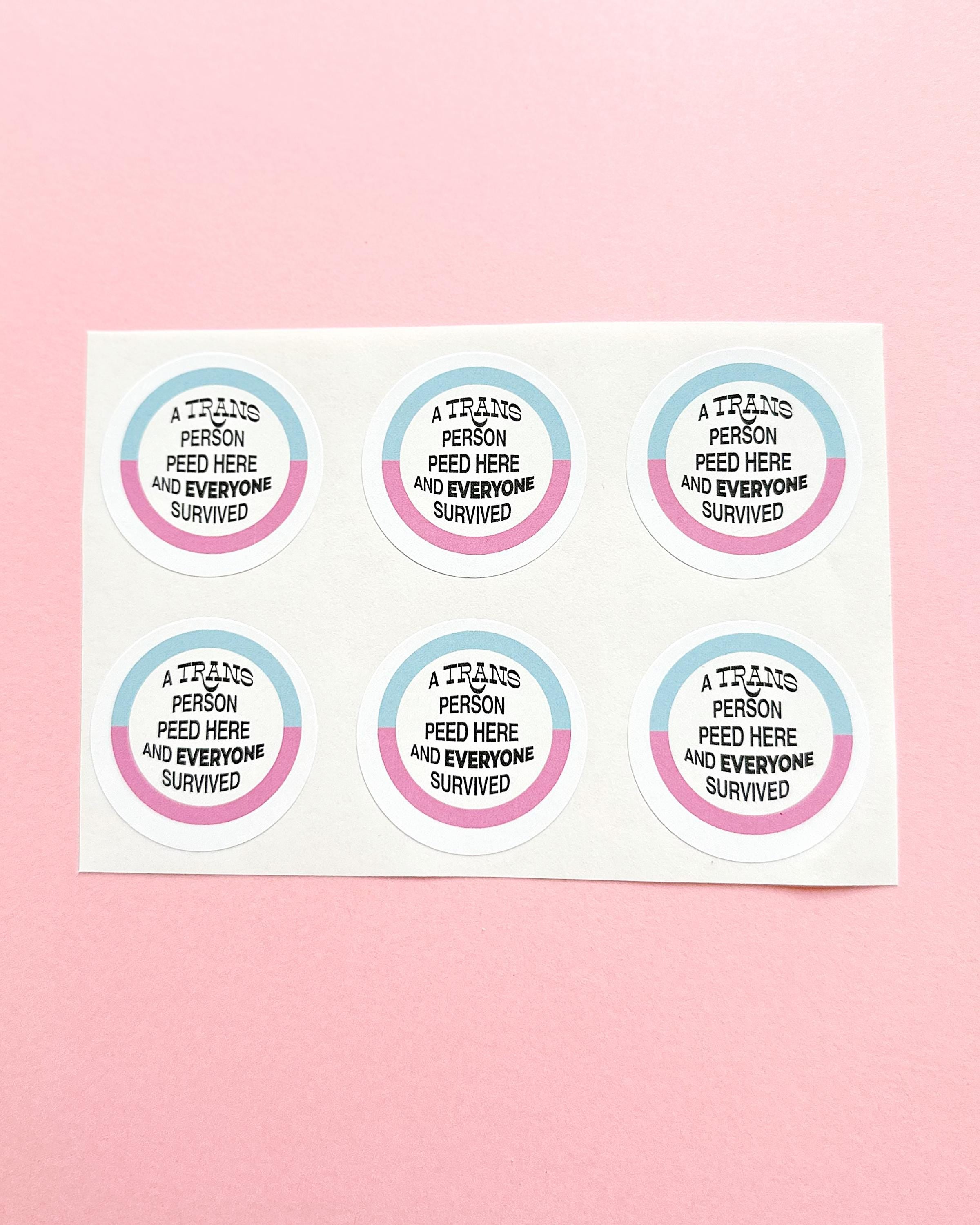 Autocollants militants trans ✶ Lot de 6 autocollants "A Trans Person Peed Here", message LGBTQ+ à coller partout